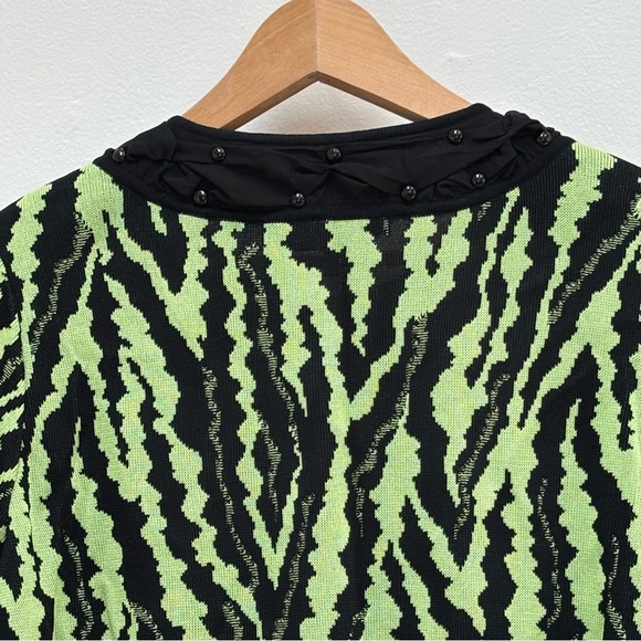 Ming Wang Open Front Cardigan Sweater Abstract Zebra Print Lime Green Black PXL - Picture 8 of 12